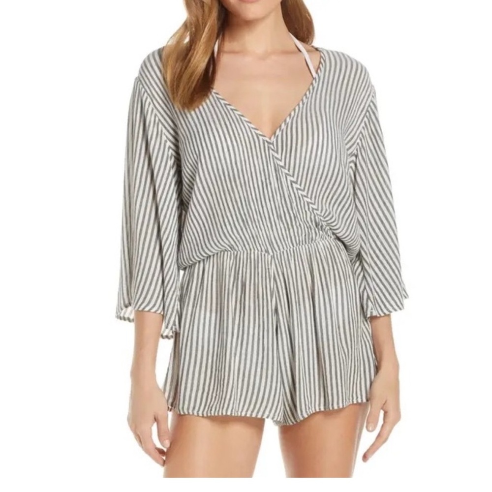 Elan Cover-Up Striped V-Neck Romper